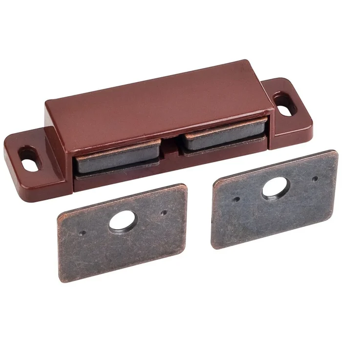 15 lb. Brown Double Magnetic Catch with Bronze Strike and Screws
