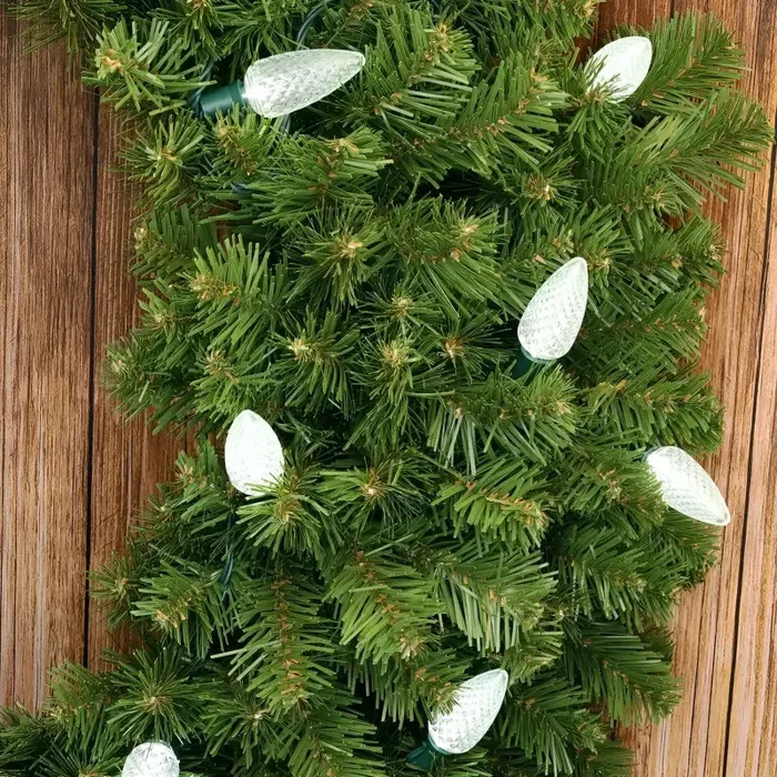 25 C9 Cool White LED Christmas Lights, 8 ” Spacing