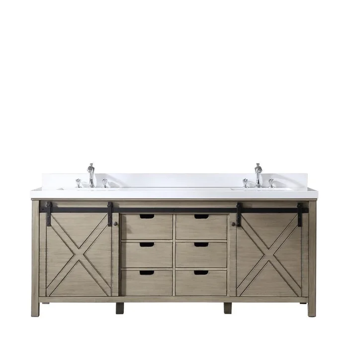 80 ” Ash Grey Double Vanity, White Quartz Top, Square Sinks, no Mirror
