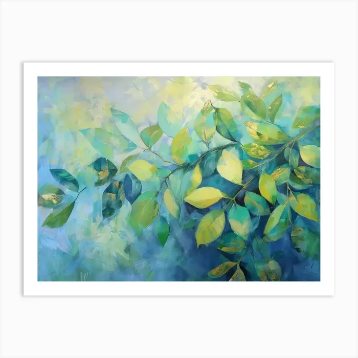 ‘Blue Leaves’ 15 Art Print by Moving Clouds Art