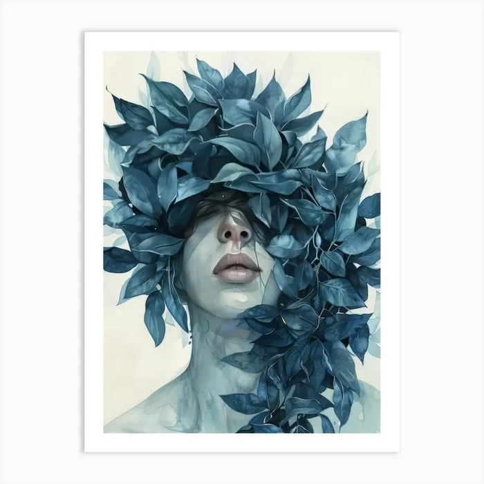 ‘Blue Leaves’ 20 Art Print by Moving Clouds Art