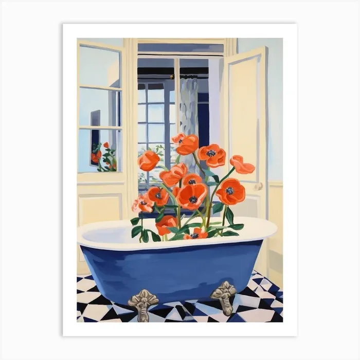 A Bathtube Full Of Poppy In A Bathroom 4 Art Print by Flora Expressions
