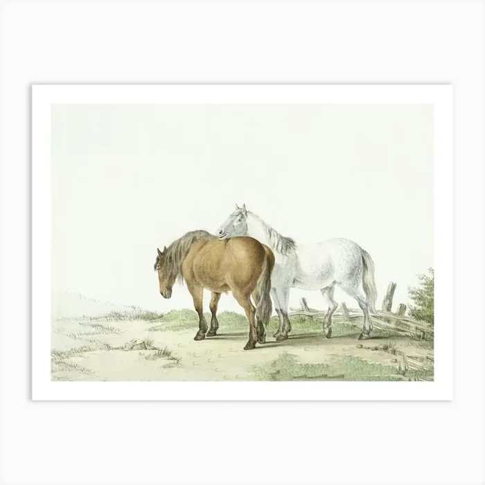 A Brown And White Horse On A Road Next To A Fence, Jean Bernard Art Print by Fy! Classic Art Prints and Posters