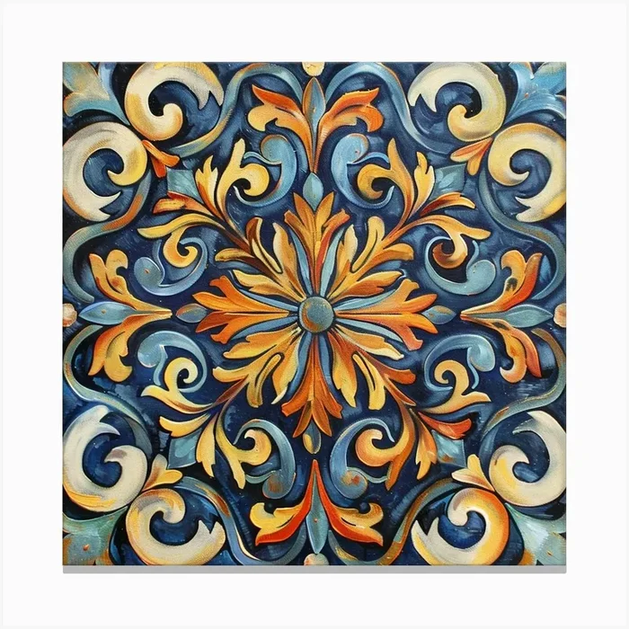 A Decorative Motif Oil Painting Illustration 1718803516 4 Canvas Print by ThatWorksMedia