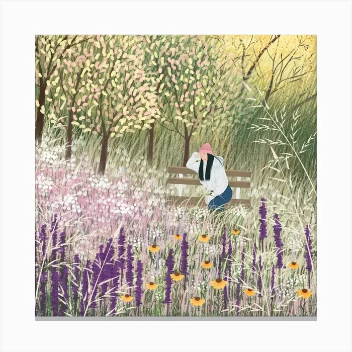 A Girl on the Bench Canvas Print by The FishbirdCo