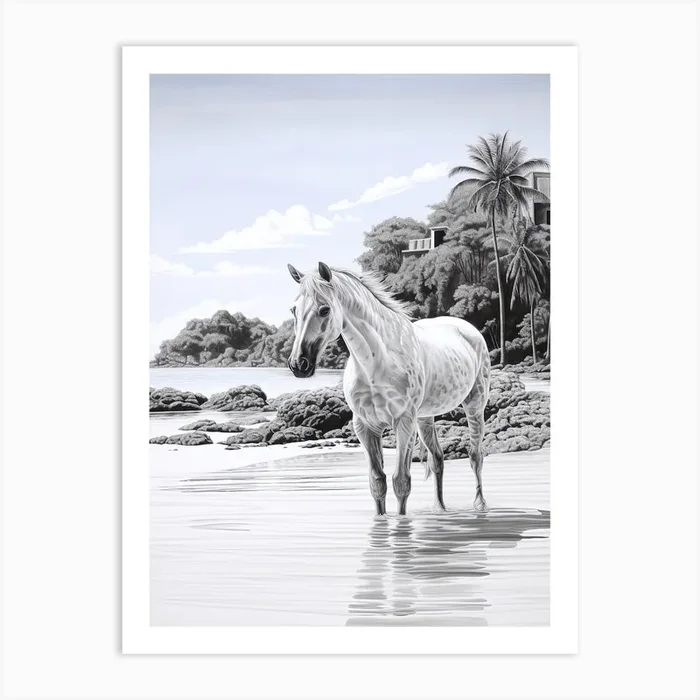 A Horse Oil Painting In Anse Lazio, Seychelles, Portrait 4 Art Print by Equine Masterpieces