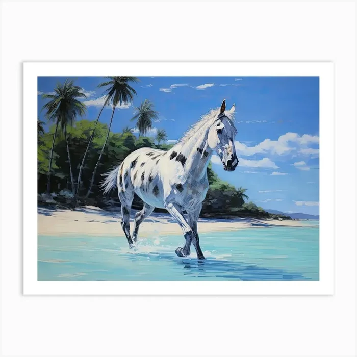 A Horse Oil Painting In Bora Bora French, Polynesia, Landscape 2 Art Print by Equine Masterpieces