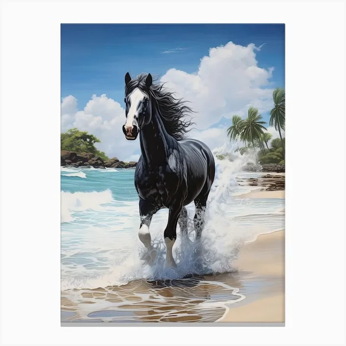 A Horse Oil Painting In Eagle Beach, Aruba, Portrait 2 Canvas Print by Equine Masterpieces