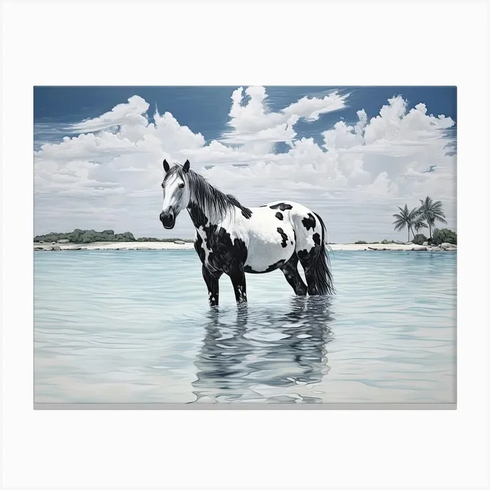A Horse Oil Painting In Maldives Beaches, Maldives, Landscape 1 Canvas Print by Equine Masterpieces