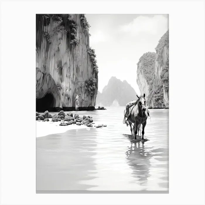 A Horse Oil Painting In Maya Bay, Thailand, Portrait 1 Canvas Print by Equine Masterpieces