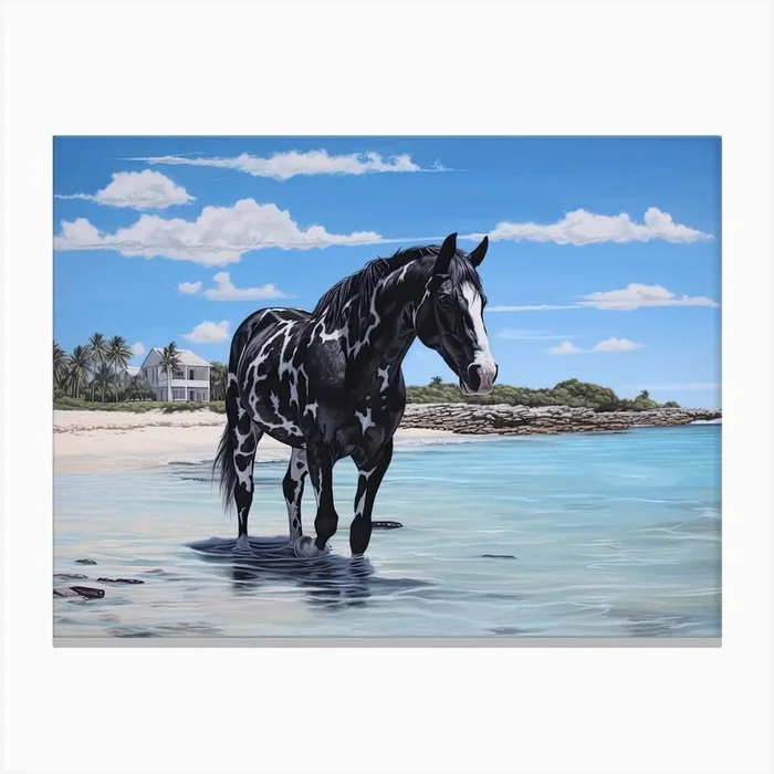 A Horse Oil Painting In Pink Sands Beach, Bahamas, Landscape 2 Canvas Print by Equine Masterpieces