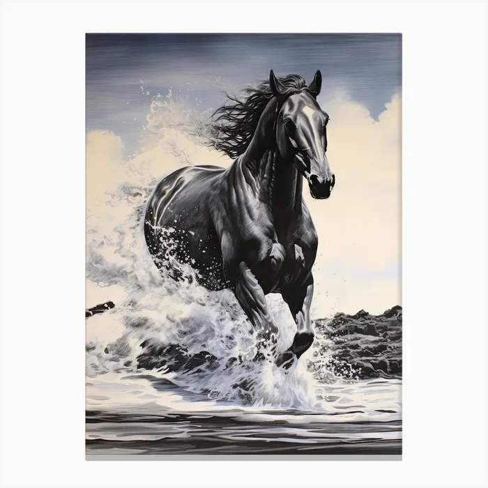 A Horse Oil Painting In Punalu U Beach Hawaii, Usa, Portrait 3 Canvas Print by Equine Masterpieces