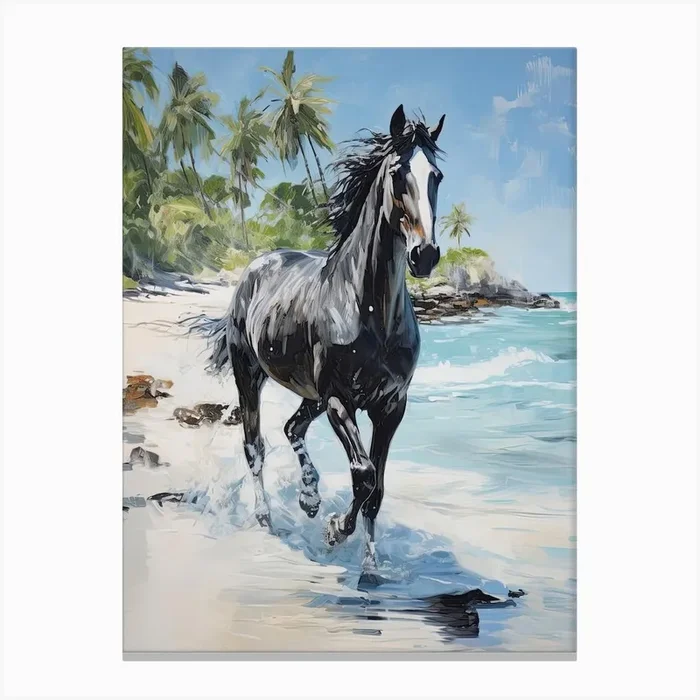 A Horse Oil Painting In Tulum Beach, Mexico, Portrait 1 Canvas Print by Equine Masterpieces