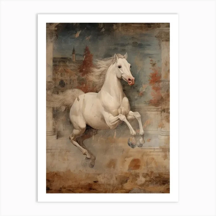 A Horse Painting In The Style Of Fresco Painting 1 Art Print by Equine Masterpieces