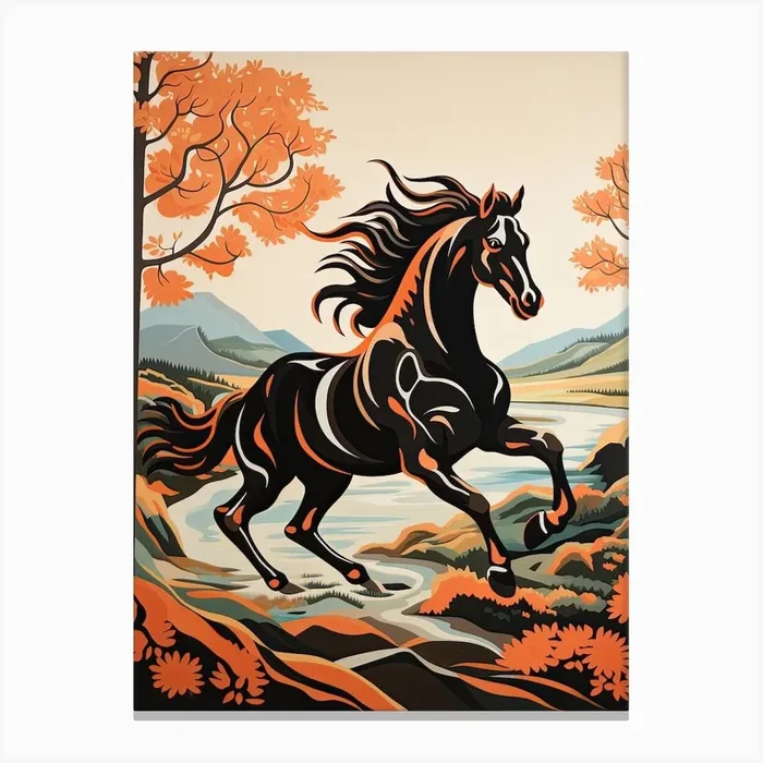 A Horse Painting In The Style Of Gouache Painting 1 Canvas Print by Equine Masterpieces