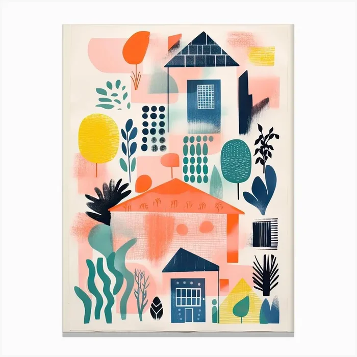 A House In Australia, Abstract Risograph Style 1 Canvas Print by Vintage Ink