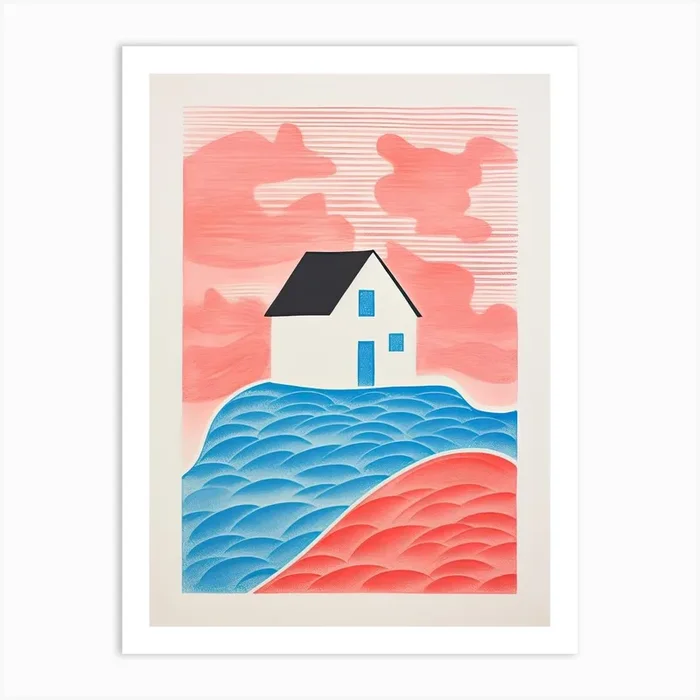 A House In Cape Cod, Abstract Risograph Style 1 Art Print by Vintage Ink