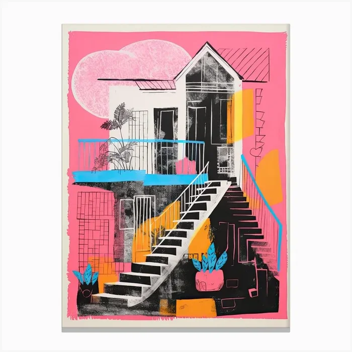 A House In Cape Town, Abstract Risograph Style 1 Canvas Print by Vintage Ink