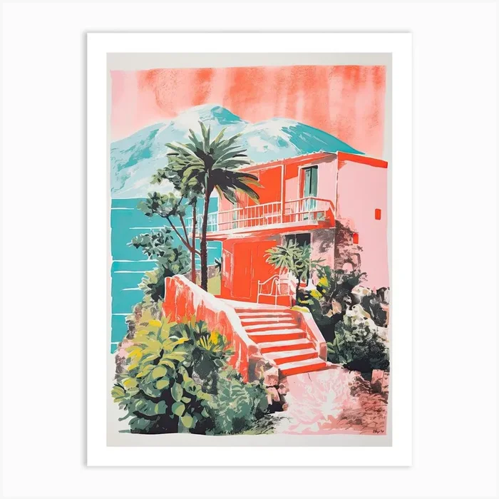 A House In Capri, Abstract Risograph Style 1 Art Print by Vintage Ink