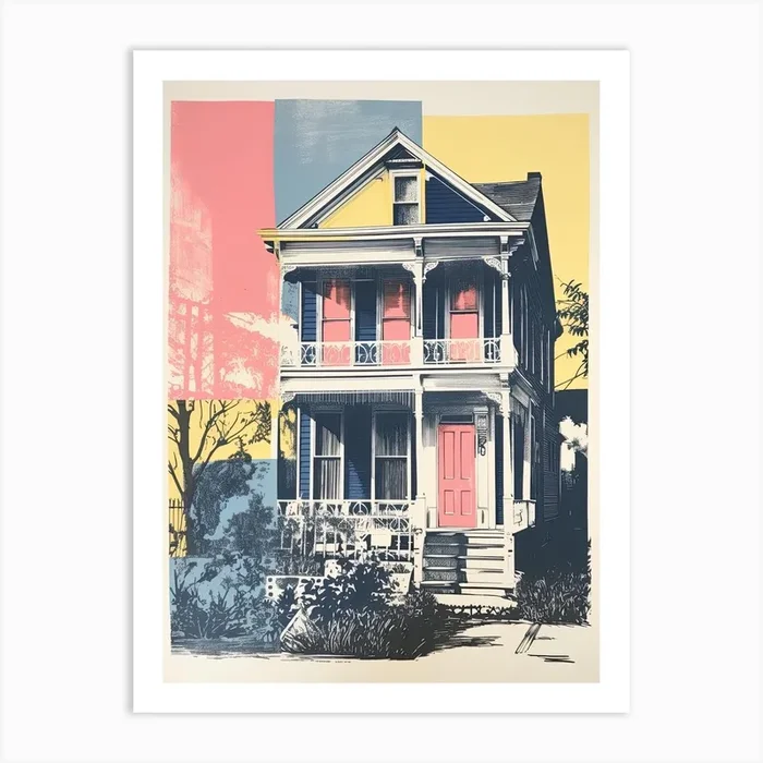 A House In Charleston, Abstract Risograph Style 4 Art Print by Vintage Ink