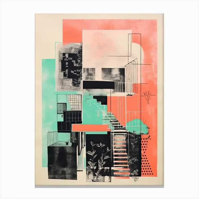 A House In London, Abstract Risograph Style 1 Canvas Print by Vintage Ink