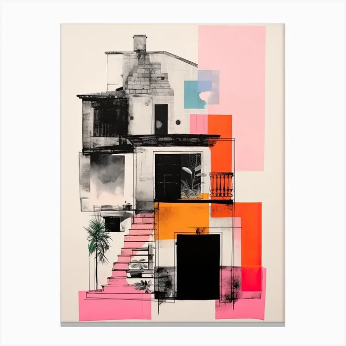 A House In Madrid, Abstract Risograph Style 4 Canvas Print by Vintage Ink