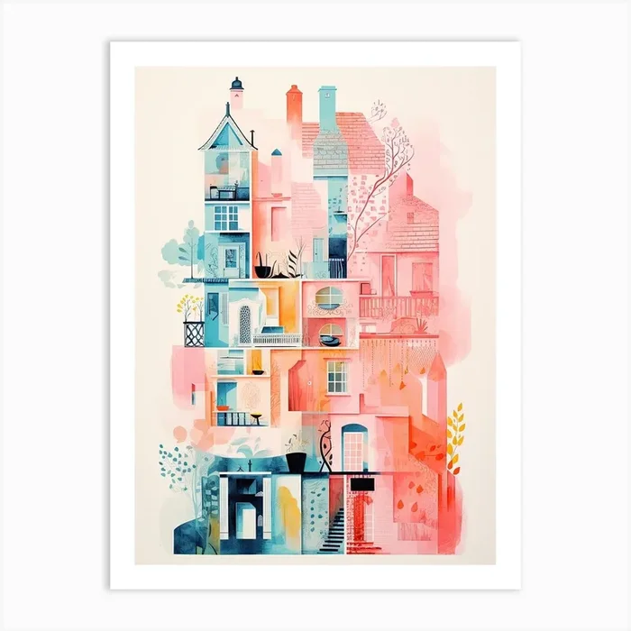 A House In Paris, Abstract Risograph Style 3 Art Print by Vintage Ink