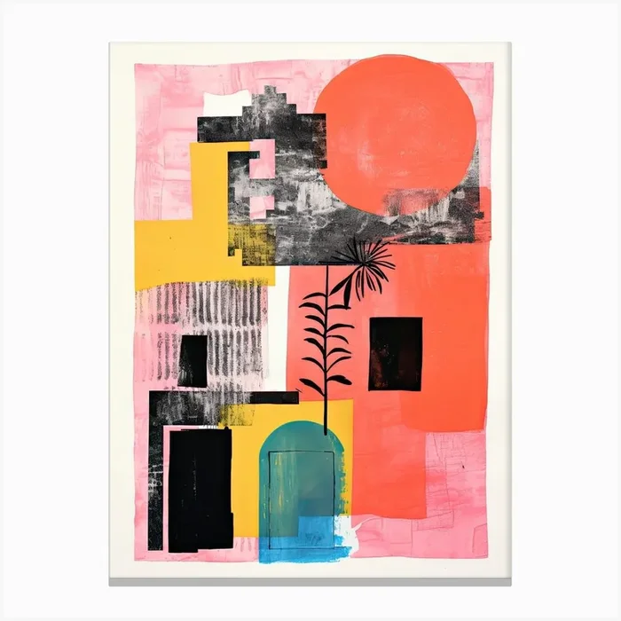 A House In Rome, Abstract Risograph Style 3 Canvas Print by Vintage Ink