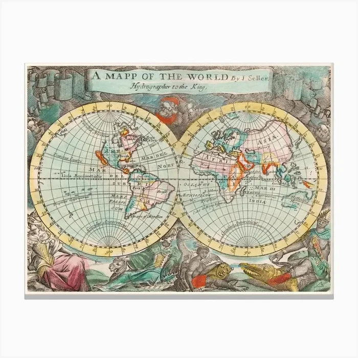 A Map Of The World (1682) Canvas Print by Fy! Classic Art Prints and Posters
