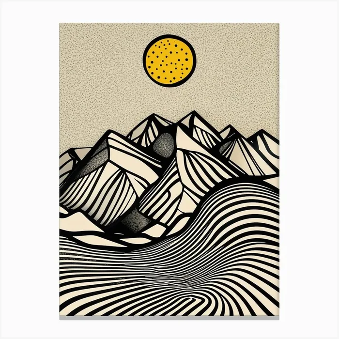 A minimalist pen and ink drawing of a mountainous Canvas Print by BadrBrand