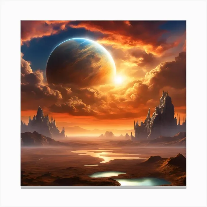 A Painting Of A Sunset With Clouds In The Sky Canvas Print by DG Craft Art Studio