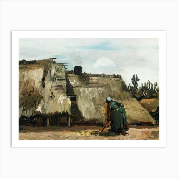 A Peasant Woman Digging In Front Of Her Cottage (1885), Vincent Van Gogh Art Print by Fy! Classic Art Prints and Posters