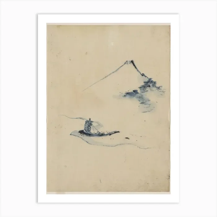 A Person In A Small Boat On A River With Mount Fuji In The Backgrounds, Katsushika Hokusai Art Print by Fy! Classic Art Prints and Posters