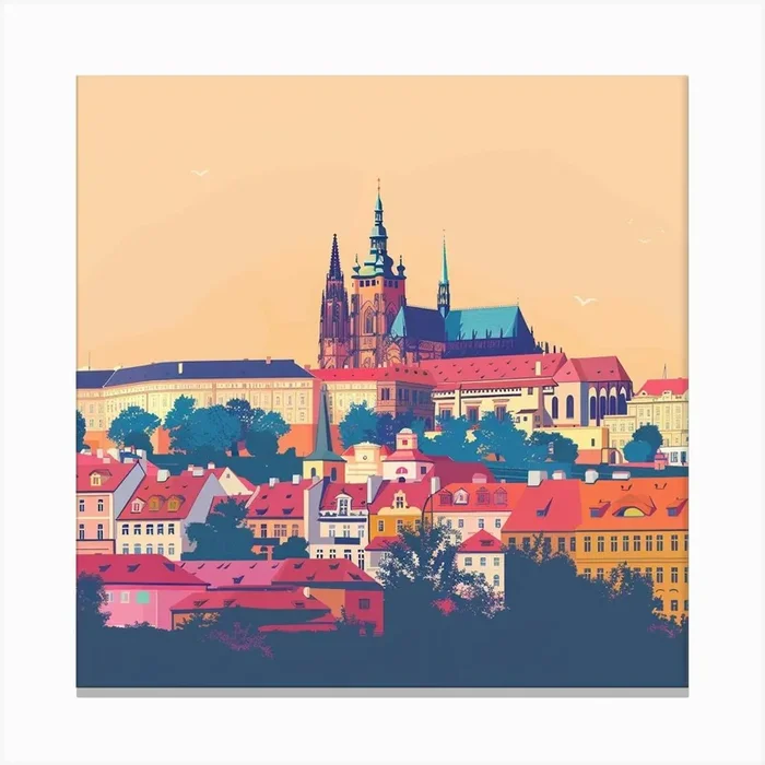 A Prague Castle In Prague Minimal Illustration 1720028450 3 Canvas Print by ThatWorksMedia