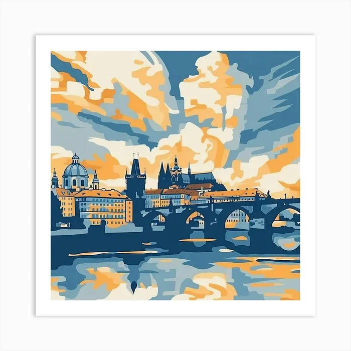 A Prague With Charles Bridge Vector Design Illus 1720467977 3 Art Print by ThatWorksMedia