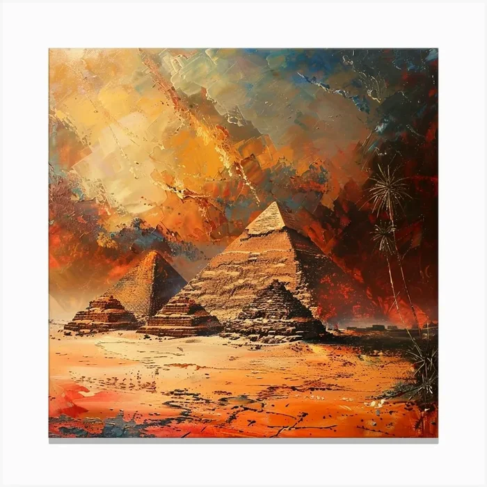 A Pyramids Of Giza Oil Painting Illustration 1719955498 2 Canvas Print by ThatWorksMedia