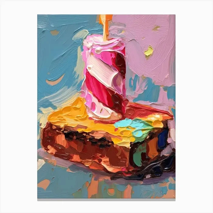 A Slice Of Birthday Cake Oil Painting 6 Canvas Print by PopArt Pals