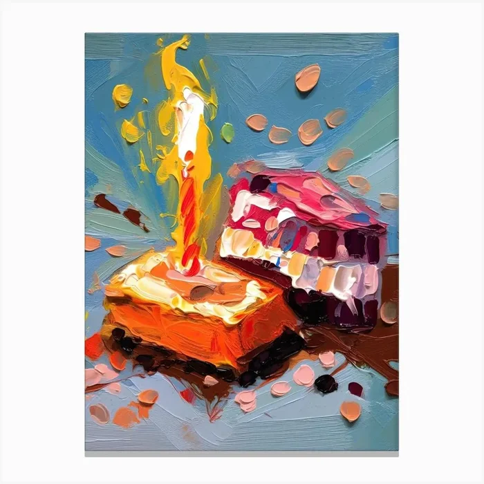 A Slice Of Birthday Cake Oil Painting 7 Canvas Print by PopArt Pals