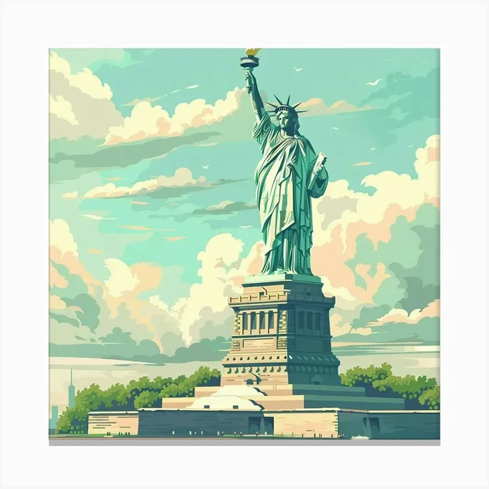 A Statue Of Liberty In New York Lofi Illustratio 1719922656 2 Canvas Print by ThatWorksMedia