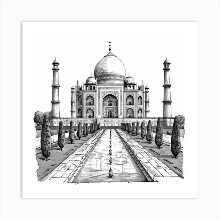 A Taj Mahal In Agra Hand Drawn Sketch Illustrati 1719953542 4 Art Print by ThatWorksMedia