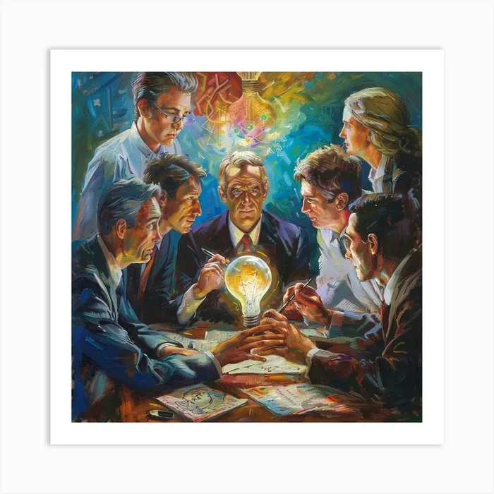A Team Brainstorming Oil Painting Illustration 1718666037 2 Art Print by ThatWorksMedia
