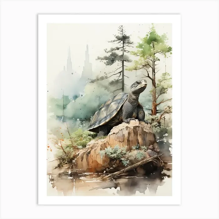 A Turtle, Japanese Brush Painting, Ukiyo E, Minimal 1 Art Print by Ukiyo-e Wonders