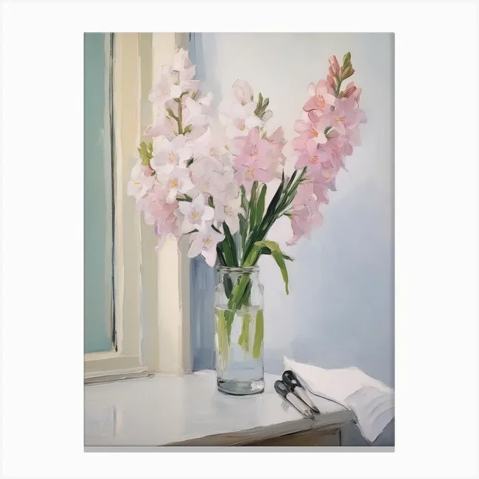 A Vase With Gladiolus, Flower Bouquet 3 Canvas Print by Flora Expressions