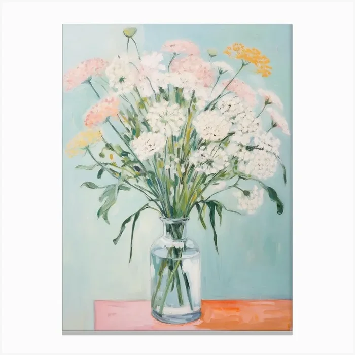 A Vase With Queen Anne S Lace, Flower Bouquet 3 Canvas Print by Flora Expressions