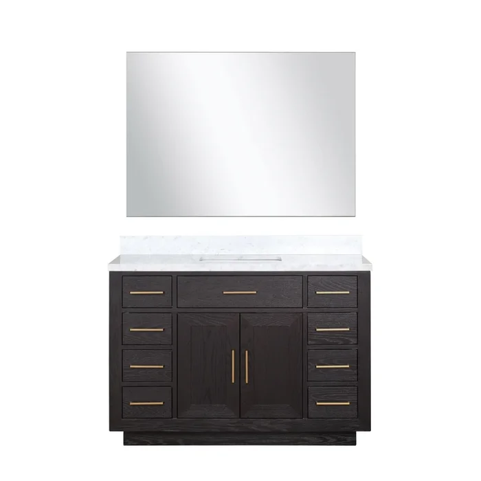Abbey 48 in W x 22 in D Black Oak Single Bath Vanity, Carrara Marble Top, and 46 in Mirror