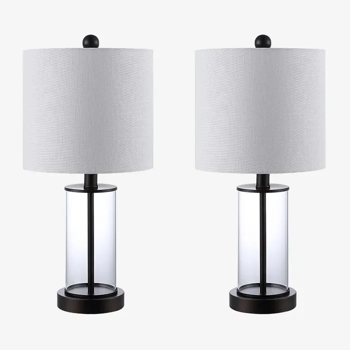 Abner Modern Contemporary USB Charging LED Table Lamps – Oil Rubbed Bronze – Metal / Glass – Set of 2 by JONATHAN Y