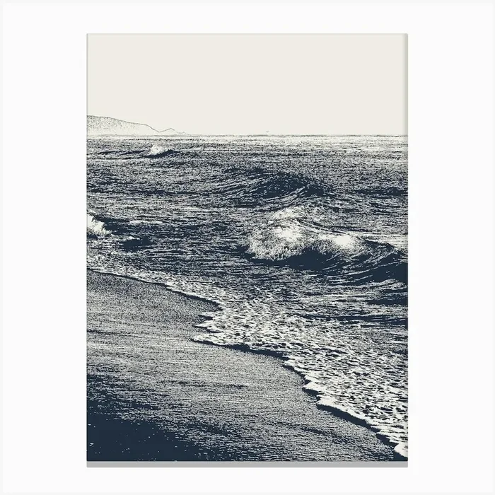 Abstract Beach, Navy Blue and Beige Ocean, Boho, Waves Canvas PrintA by Articraft