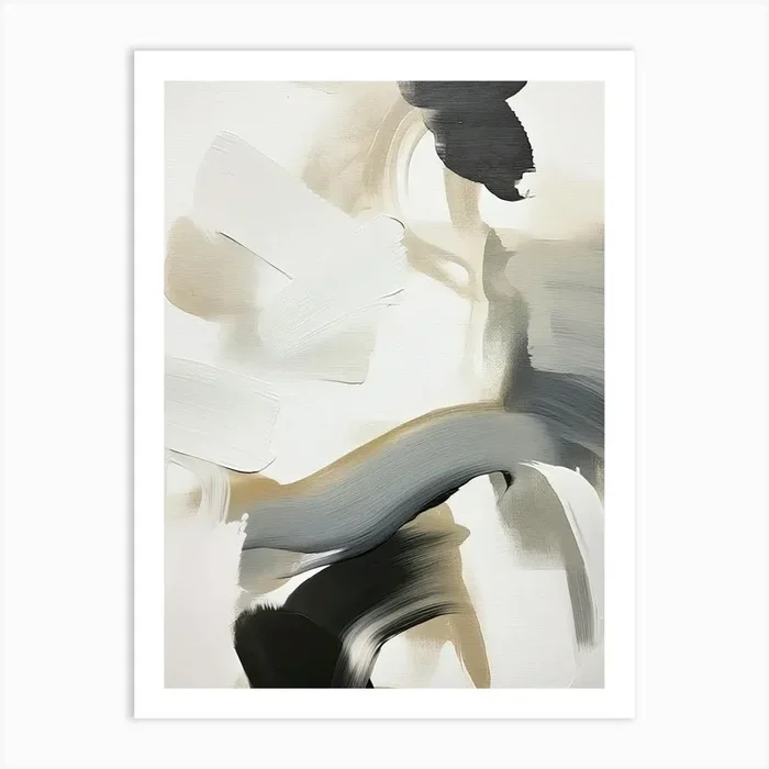 Abstract Brush Strokes Black White Neutrals 3 Art Print by Mambo