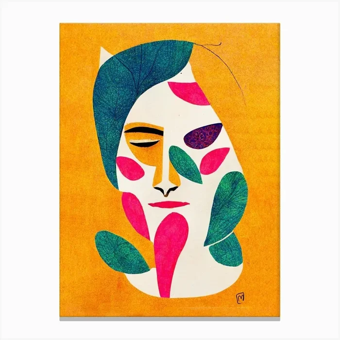 Abstract Floral Botanical Face 3 Canvas Print by Mambo