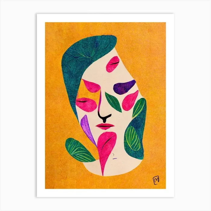Abstract Floral Botanical Face 5 Art Print by Mambo